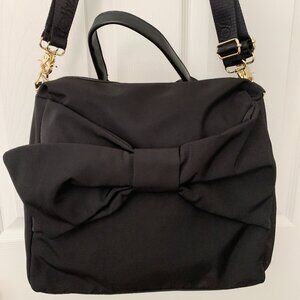 BETSEY JOHNSON Black Nylon Bow Convertible Backpack Crossbody Bag